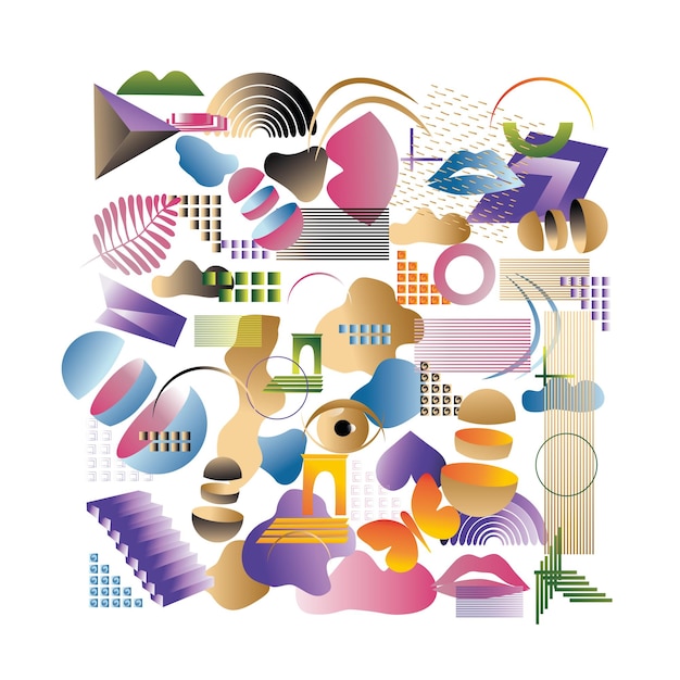 Modern set of vector gradient elements and shapes details for creating design