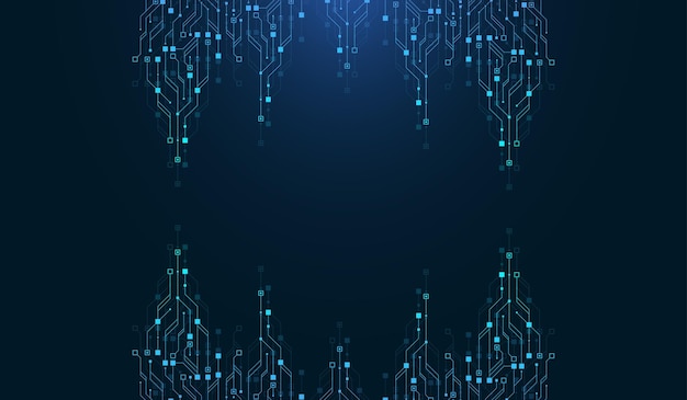 Modern technology circuit board texture background design. Quantum computer technologies concepts, large data processing. Futuristic blue circuit board background. Minimal vector motherboard.