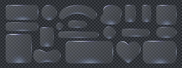 Modern transparent frame with 3d glass button shapes for ui design and morphism style Glossy interface elements highlight smooth button concept and glass morphism aesthetics