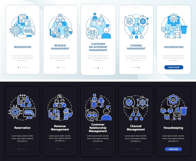 Modules of property night and day mode onboarding mobile app screen