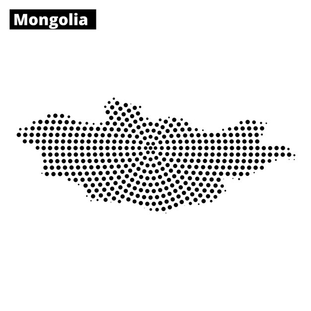 Mongolia highlighted on a dotted map representation with abstract design elements