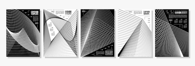 Monochrome dynamic network blend line cover design set
