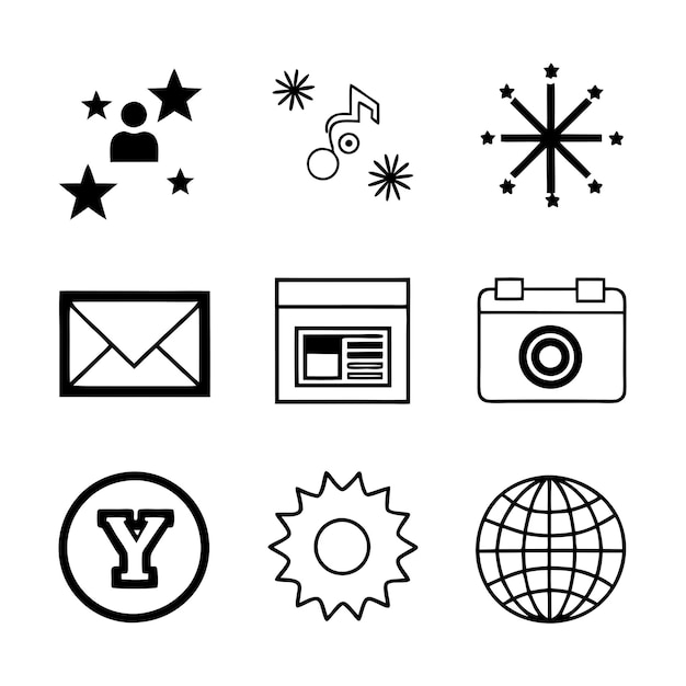 Monochrome Y2K Minimalistic Black and White Icon Collection