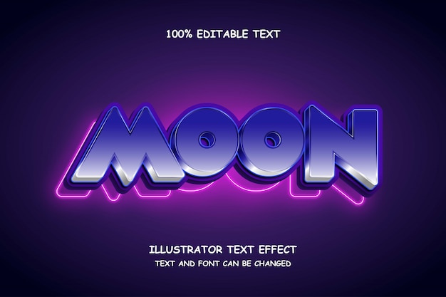 Moon,3d editable text effect blue gradation white modern shadow neon style