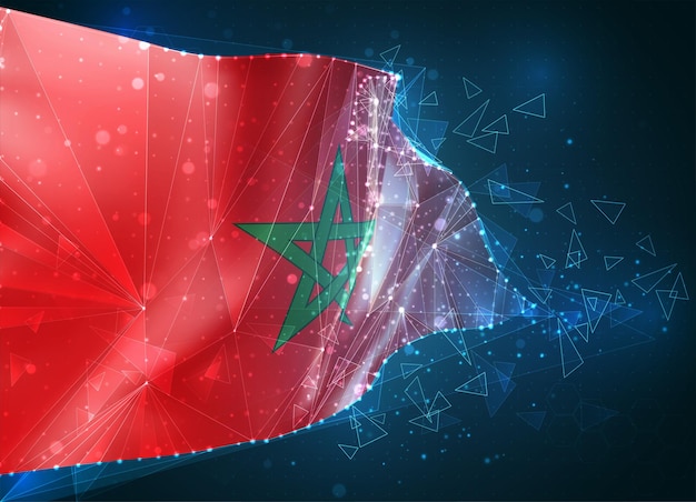 Morocco,  flag, virtual abstract 3D object from triangular polygons on a blue background
