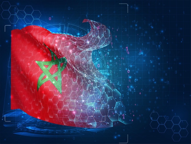 Morocco vector flag virtual abstract 3D object from triangular polygons on a blue background