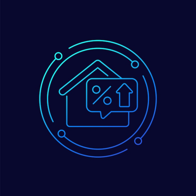 Mortgage rate growing line icon with a house vector