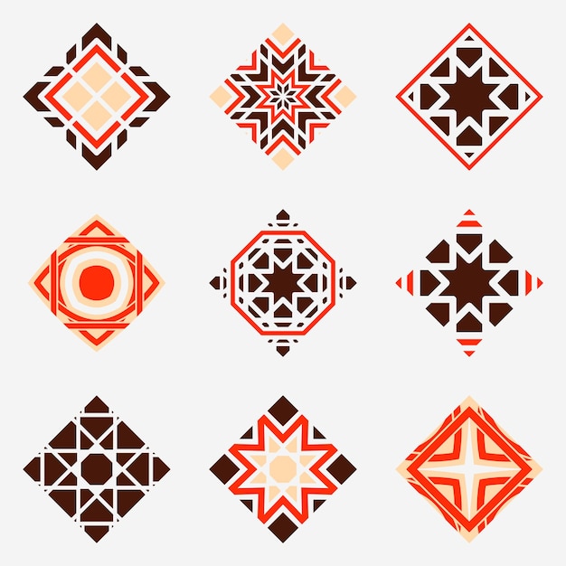 Mosaic arabic ornaments set Vector rhombus emblems for luxury logos and retro ornamental design