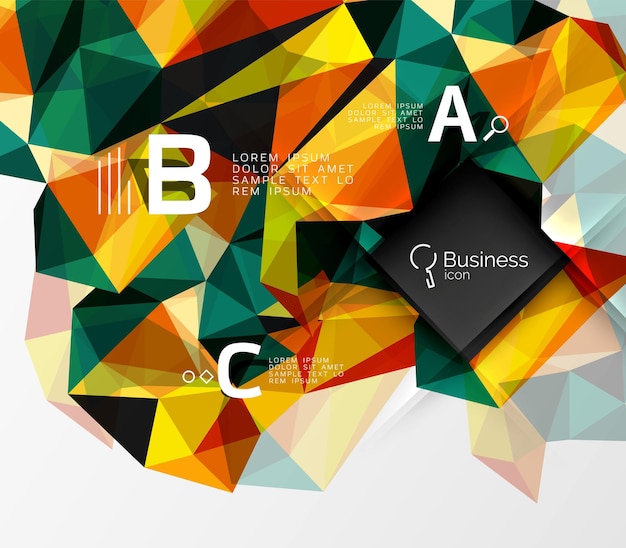 Mosaic low poly abstract background with infographics abc options with text Vector template background for workflow layout diagram number options or web design