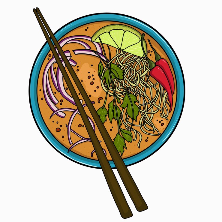 Vector một bát súp mì gà thái