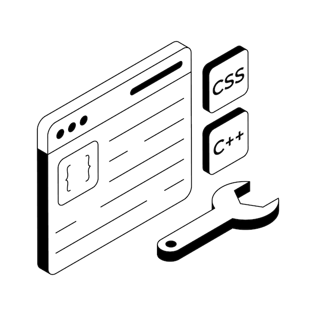 Một biểu tượng viền ngoài isometric sửa lỗi code một cách dễ dàng