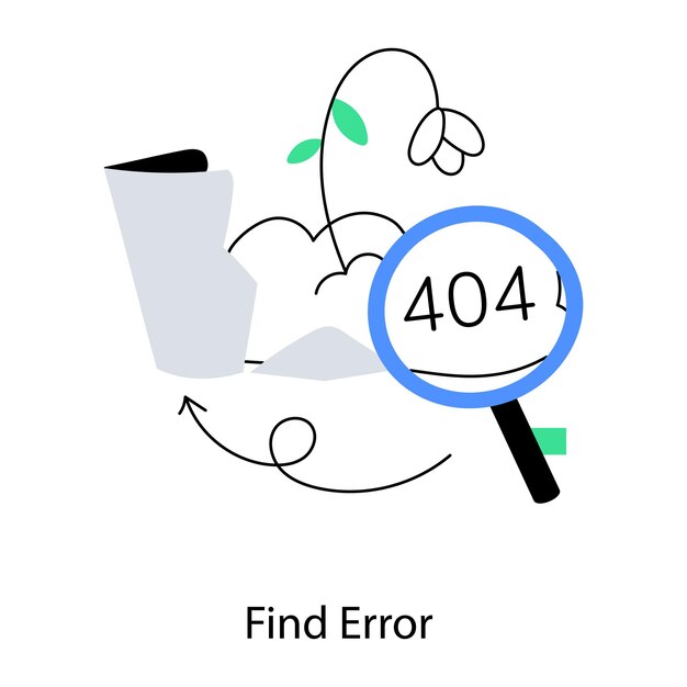 Một phim hoạt hình về một kính lúp với trang 404 trên đó.