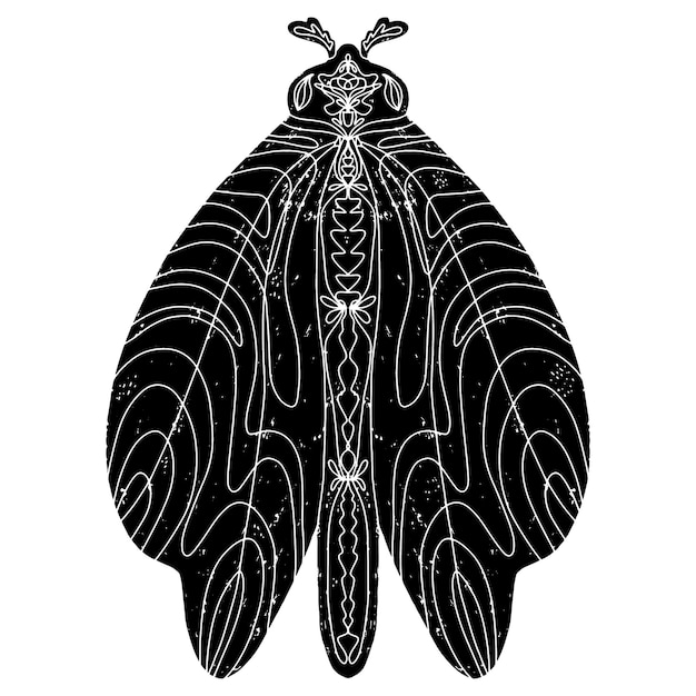 Moth butterfly Linocut style element texture surface vector