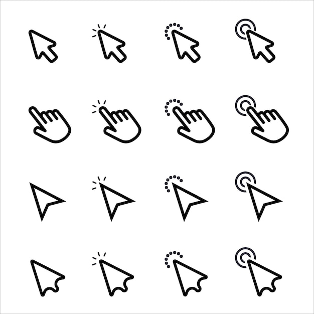mouse cursor arrows and hands flat style design vector icon collection