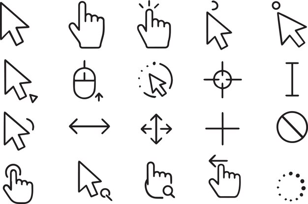Mouse Cursor Click Editable Stroke Outline Icon Set Pixel Perfect Vector Icons for UI UX Computer