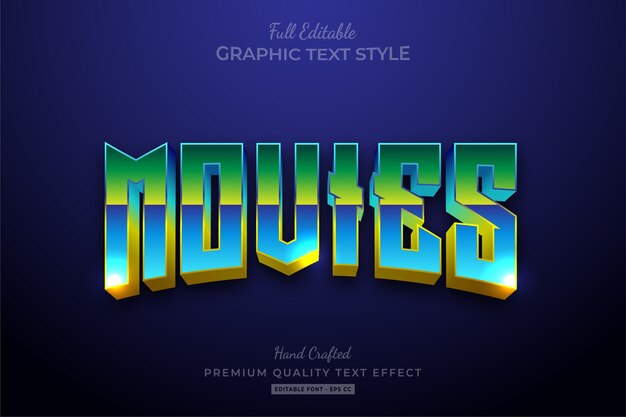 movies 80's retro gradient editable text style effect premium