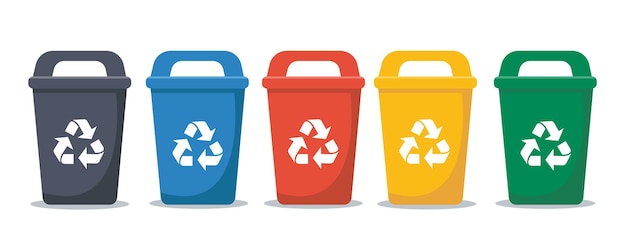 multi colored trash cans isolated on white background vector illustration