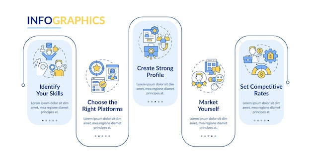 Multicolor workplace trends layout with linear icons