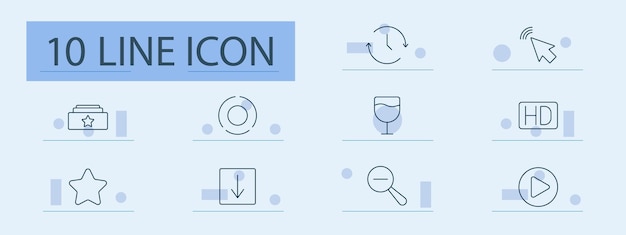 Multimedia and playback set icon Star favorites circle loop magnifying glass play download quality file options