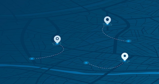 Multiple markers indicating various routes including the shortest path option isometric city map