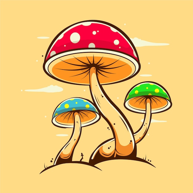 Mushrooms cartoon isolated on yellow