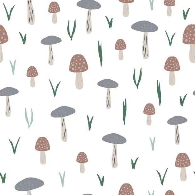 mushrooms seamless pattern Creative autumn botanical texture