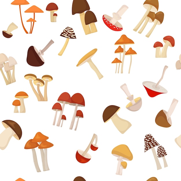 Mushrooms seamless pattern on white background
