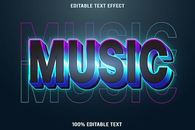 Music editable text effect 3d emboss neon style