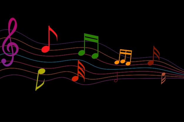 Music notes Dark music background Colorful abstract music notes on line wave background
