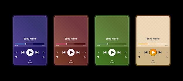 Music player interface UIUX design set of six in simple and gradient style