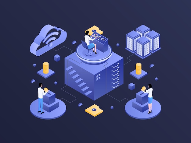 mutual funds isometric dark gradient illustration suitable for mobile app website banner diagrams infographics and other graphic assets