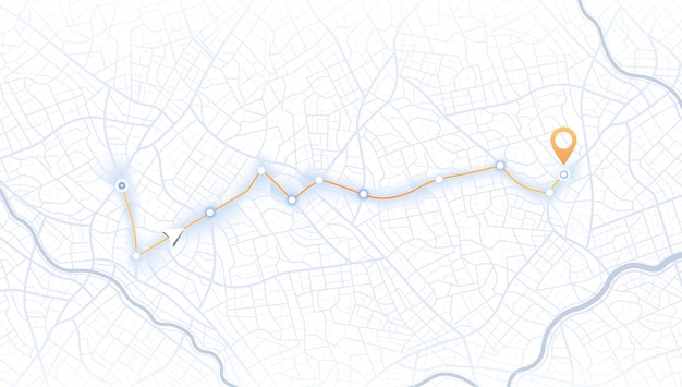 Navigation system showing tracking navigation in progress on the streets track navigation pin on