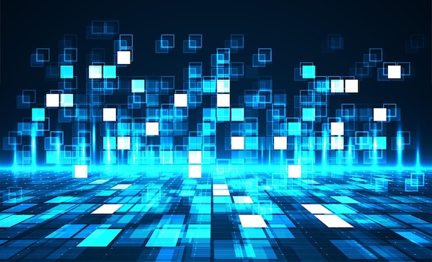 Nền công nghệ kỹ thuật số Nền pixel mẫu vuông màu xanh dữ liệu kỹ thuật số