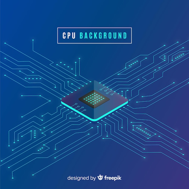 Nền CPU hiện đại với phối cảnh isometric