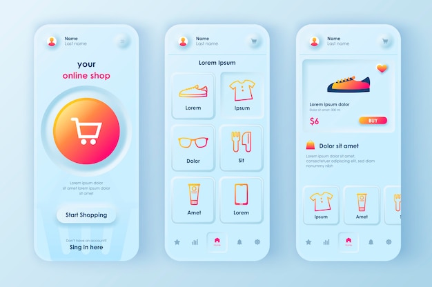 neomorphic mobile app ui ux kit online shopping unique neomorphism style.