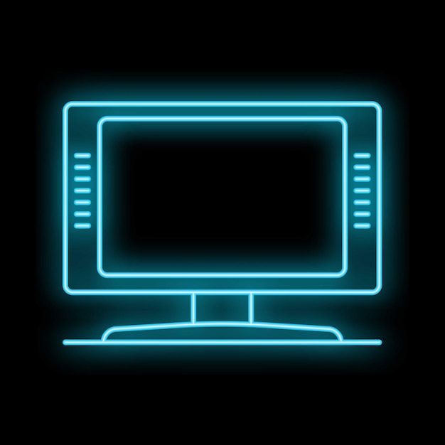 Neon blue television displaying nothing on black background