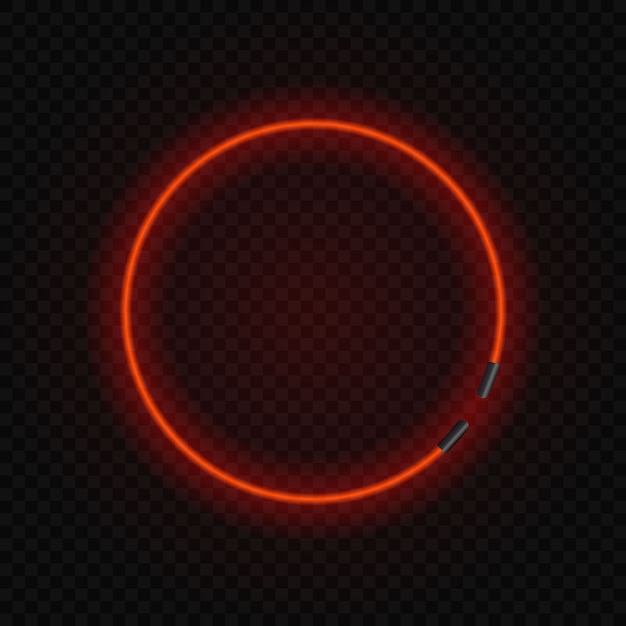 Neon glowing circle lamp frame on transparent 