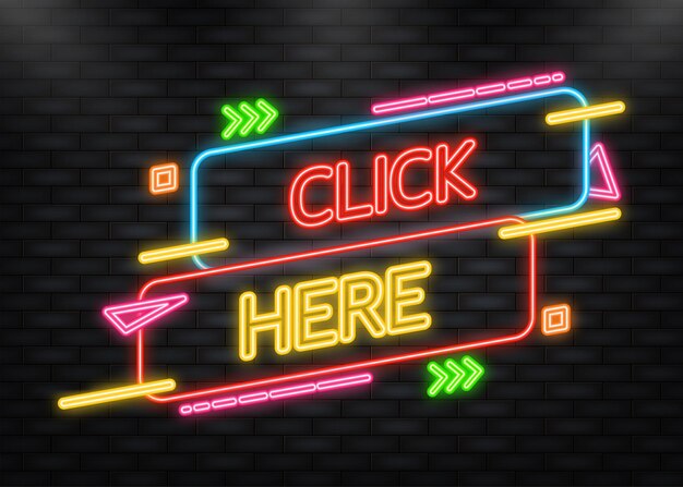Neon Icon Icon with click here banner for web marketing design Vector illustration