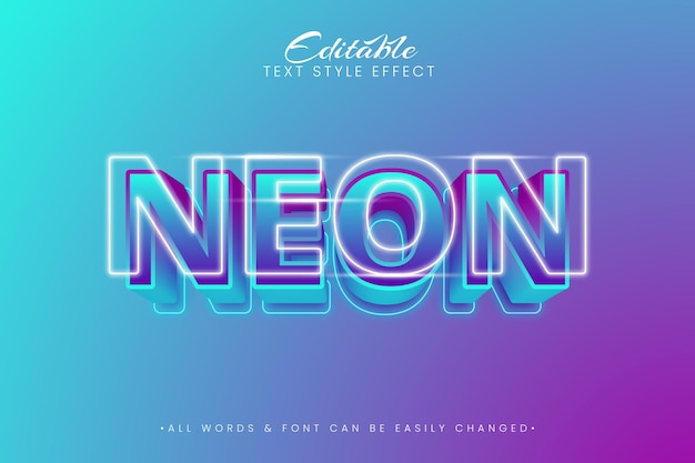 Neon light 3d Text Style Effect Editable illustrator text style
