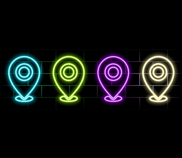 Neon map pin icon Glowing neon marker sign neon glowing Location pin GPS navigator geotag locator