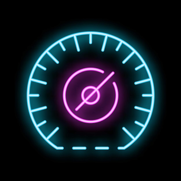 Neon sign representing speedometer showing progress and performance