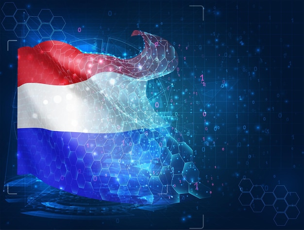 Netherlands vector flag virtual abstract 3D object from triangular polygons on a blue background