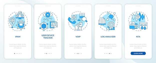 Network management software blue onboarding mobile app screen