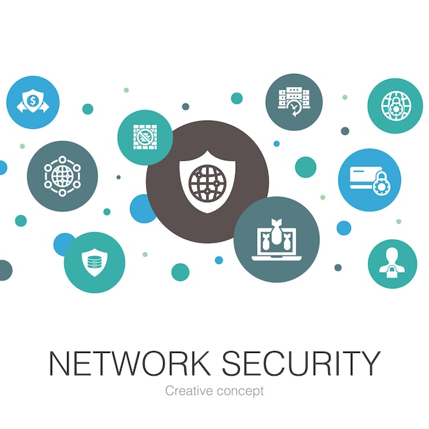 Network security trendy circle template with simple icons
