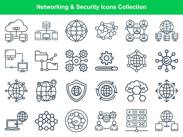Networking and Security Elements Icon Set Cloud Computing and Data Connection Illustration
