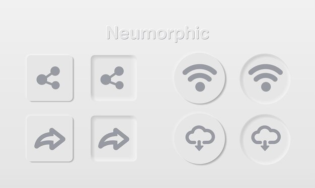 neumorphic button player button vector set continuous 3d realistic virtual style in white tone