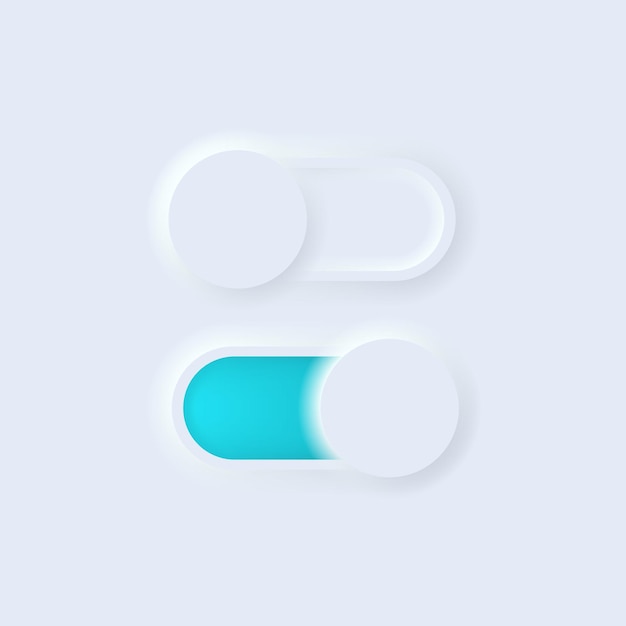 Neumorphism switch button UI design. Neumorphic switch toggle slider buton. Turn on and off slider. VEctor graphic. EPS 10