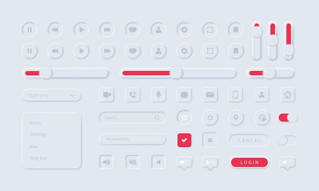 Neuromorphic UI UX white user interface web buttons and manage