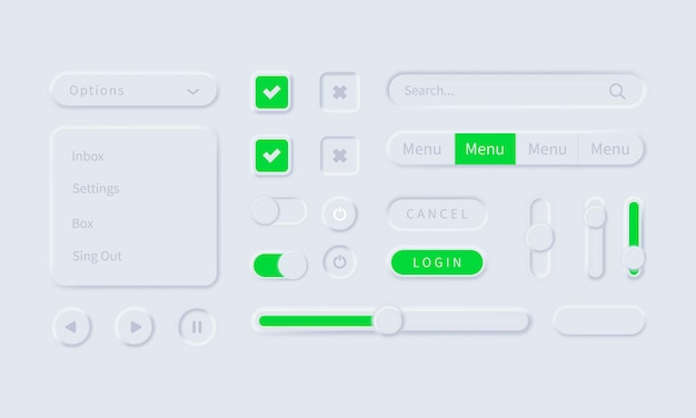 Neuromorphic UI UX white user interface web buttons or mobile menu and apps