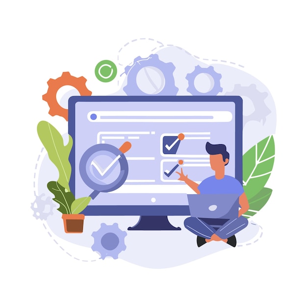 new app development on desktop programmer working in flat style vector free